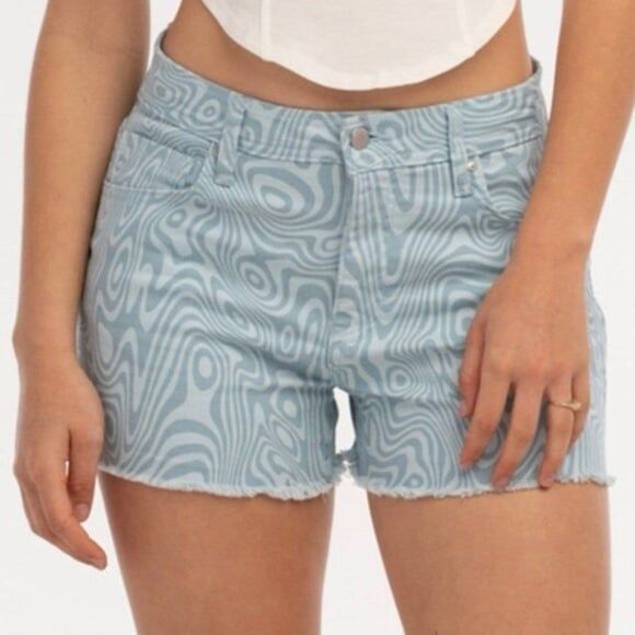RSQ Marble swirl patterned retro jean shorts - Picture 1 of 6